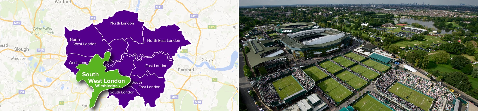 Map of Wimdledon, and Wimbledon tennis courts